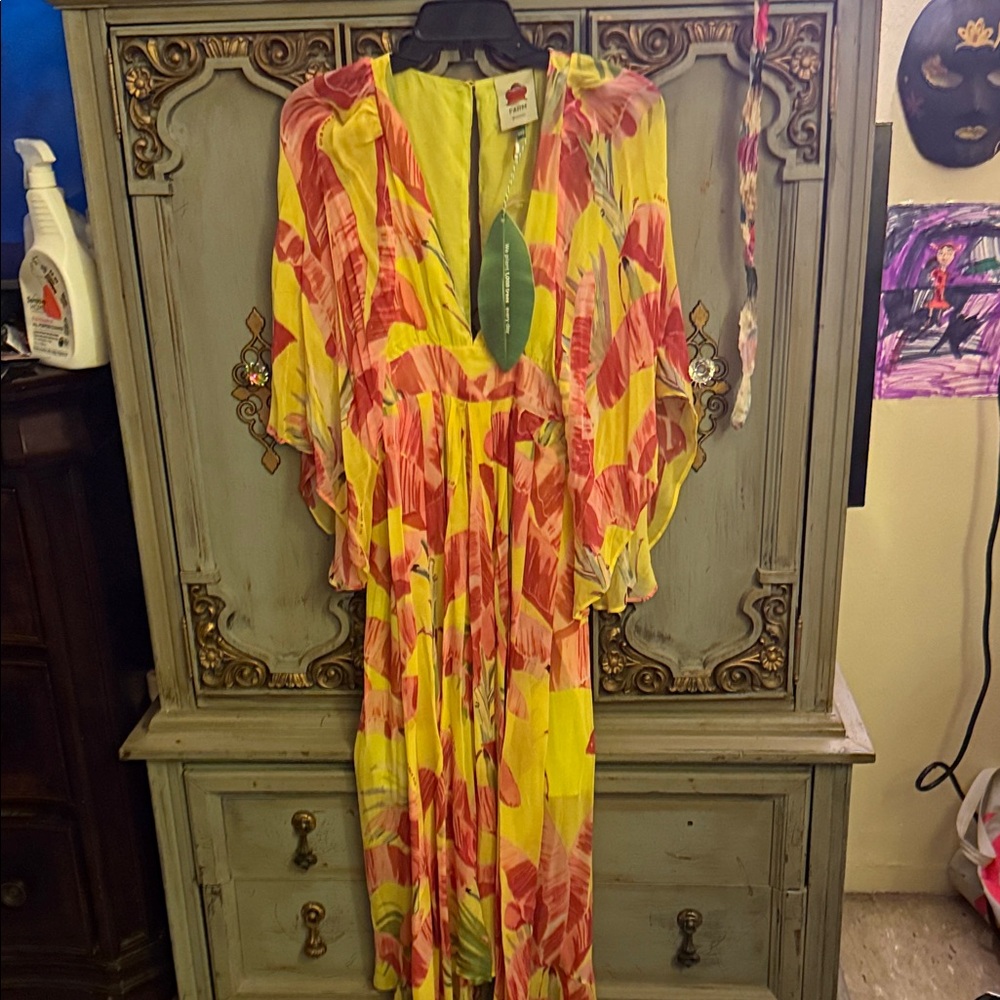 FARM Rio Yellow and Pink Maxi Dress